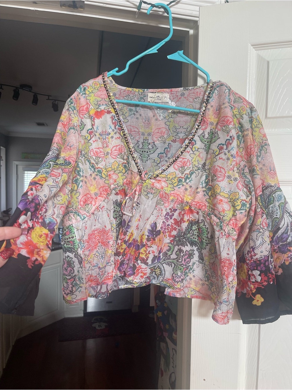 NATURAL LIFE Floral V-Neck Blouse in Pink, Purple, Yellow, Green